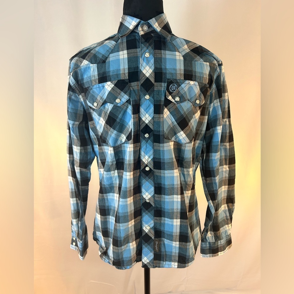 Wrangler‎ Retro Boys’ Plaid Print Long Sleeve Western Snap Shirt X Large EUC